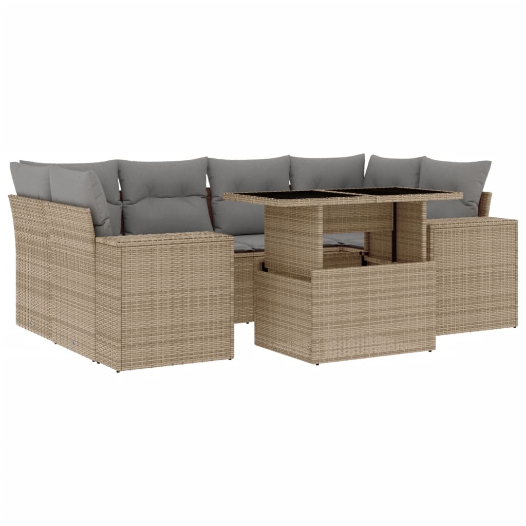 Set Divani da Giardino 7 pz con Cuscini Beige in Polyrattan