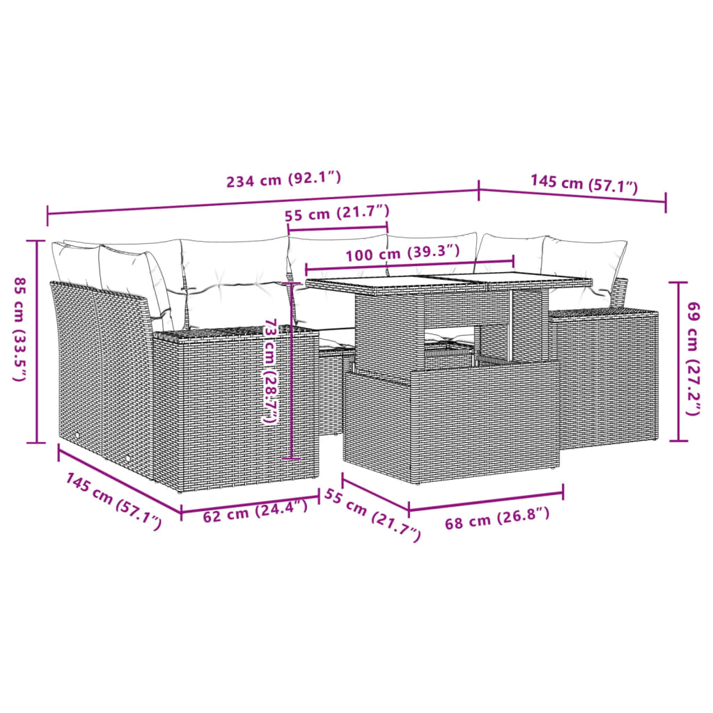 Set Divani da Giardino 7 pz con Cuscini Beige in Polyrattan | homemem39
