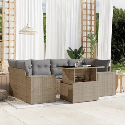 Set Divani da Giardino 7 pz con Cuscini Beige in Polyrattan | homemem39