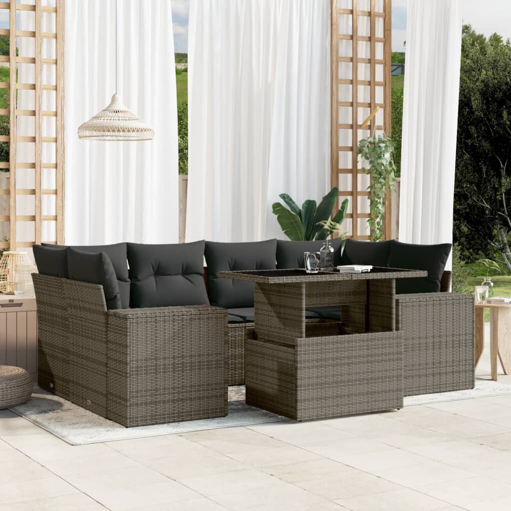 Set Divani da Giardino 7 pz con Cuscini Grigio in Polyrattan - homemem39