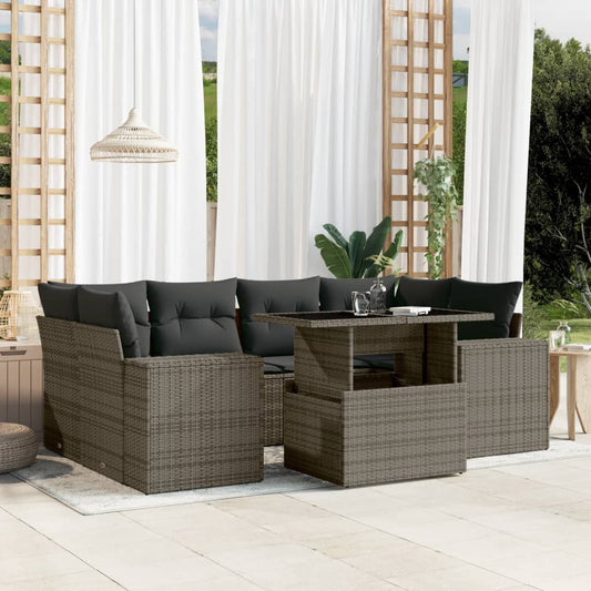 Set Divani da Giardino 7 pz con Cuscini Grigio in Polyrattan - homemem39