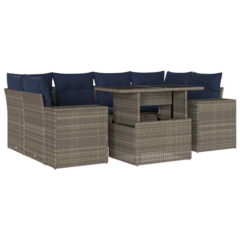 Set Divani da Giardino 7 pz con Cuscini Grigio in Polyrattan