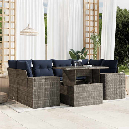 Set Divani da Giardino 7 pz con Cuscini Grigio in Polyrattan