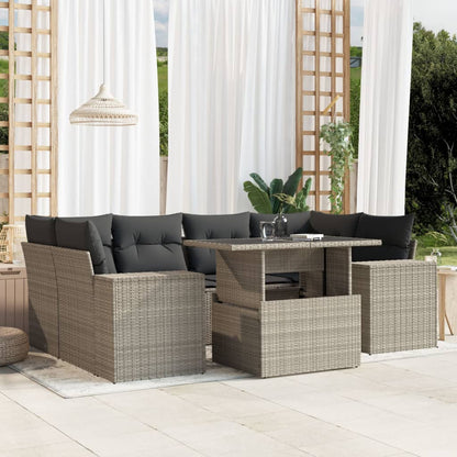 Set Divani da Giardino 7pz con Cuscini Grigio Chiaro Polyrattan - homemem39