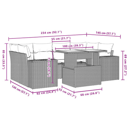 Set Divani da Giardino 7 pz con Cuscini Marrone in Polyrattan | homemem39