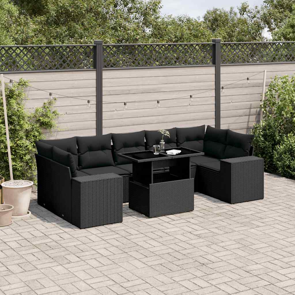 Set Divani da Giardino con Cuscini 8 pz Nero in Polyrattan | homemem39