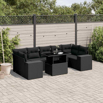 Set Divani da Giardino con Cuscini 8 pz Nero in Polyrattan | homemem39