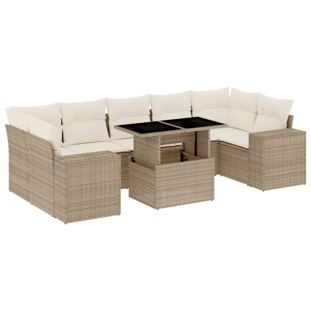 Set Divano da Giardino 8 pz con Cuscini Beige in Polyrattan - homemem39