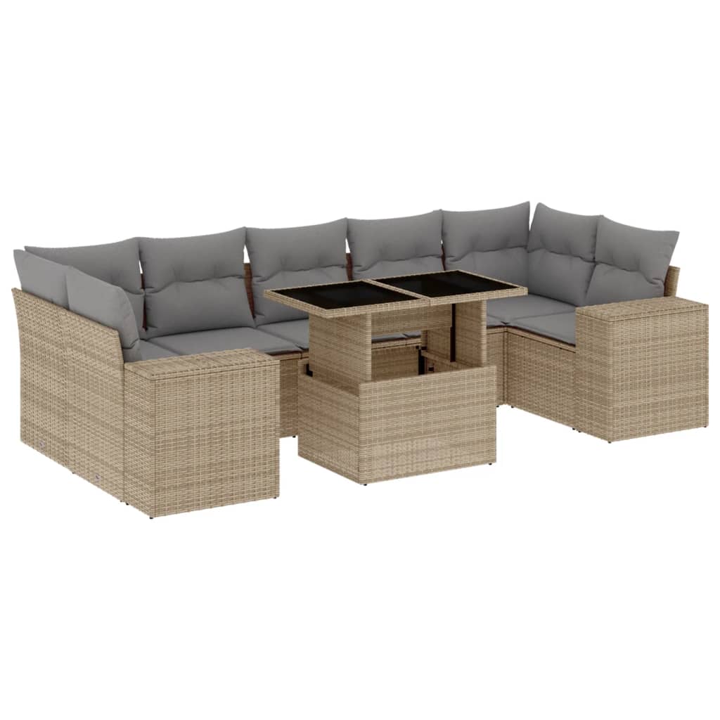 Set Divano da Giardino 8 pz con Cuscini Beige in Polyrattan - homemem39