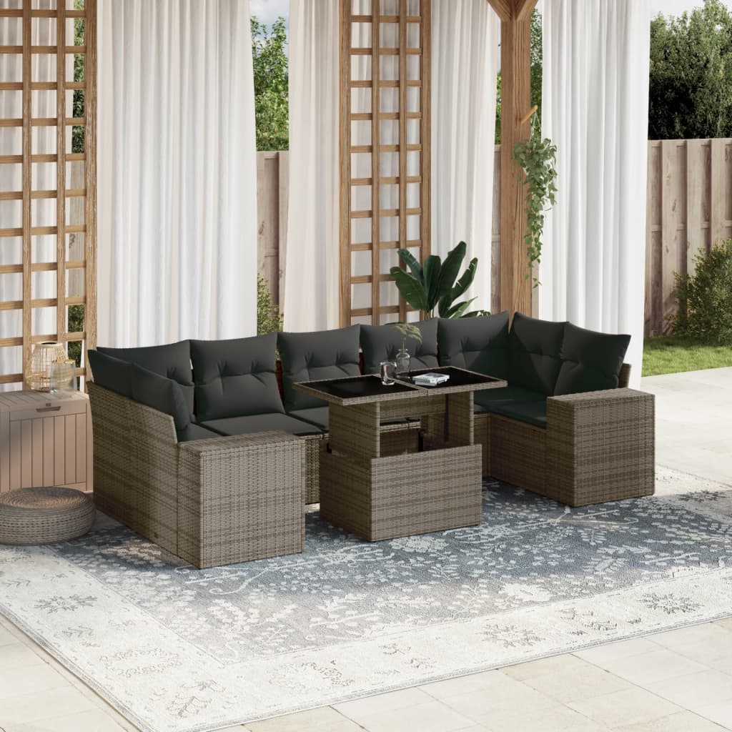 Set Divano da Giardino 8 pz con Cuscini Grigio in Polyrattan - homemem39