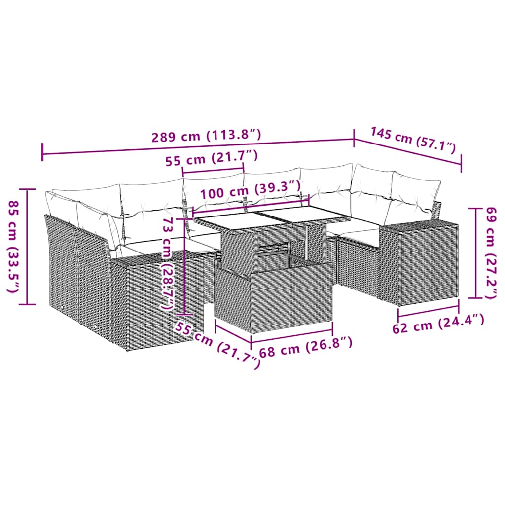 Set Divani da Giardino 8 pz con Cuscini Grigio in Polyrattan | homemem39