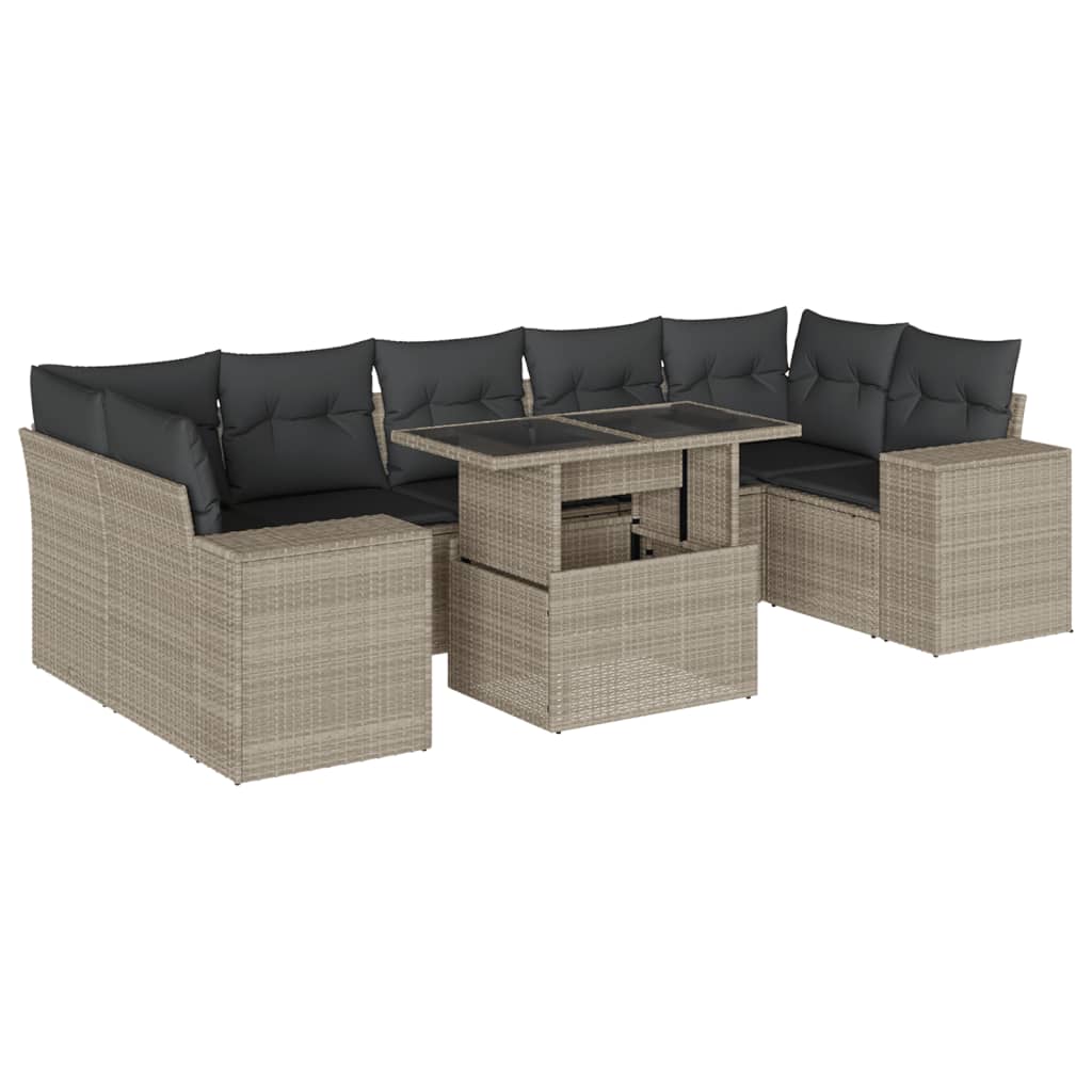 Set Divano da Giardino 8pz con Cuscini Grigio Chiaro Polyrattan | homemem39