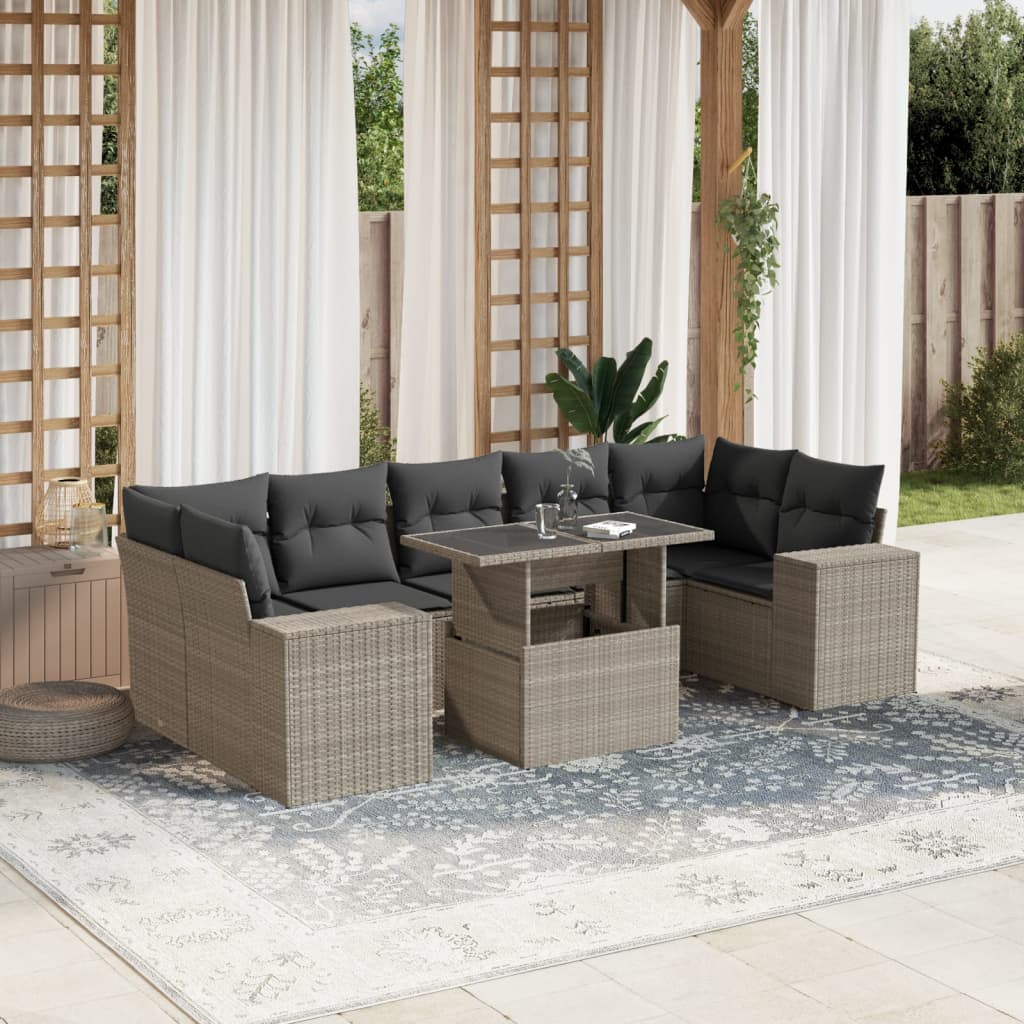 Set Divano da Giardino 8pz con Cuscini Grigio Chiaro Polyrattan | homemem39
