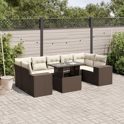 Set Divani da Giardino 8 pz con Cuscini Marrone in Polyrattan - homemem39