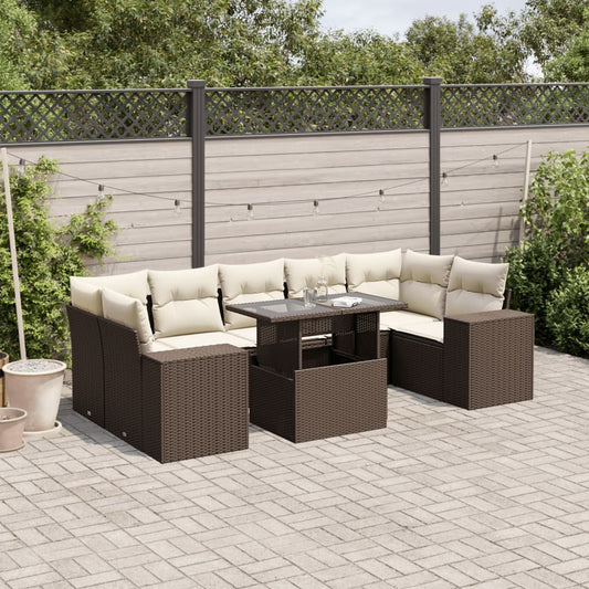 Set Divani da Giardino 8 pz con Cuscini Marrone in Polyrattan - homemem39