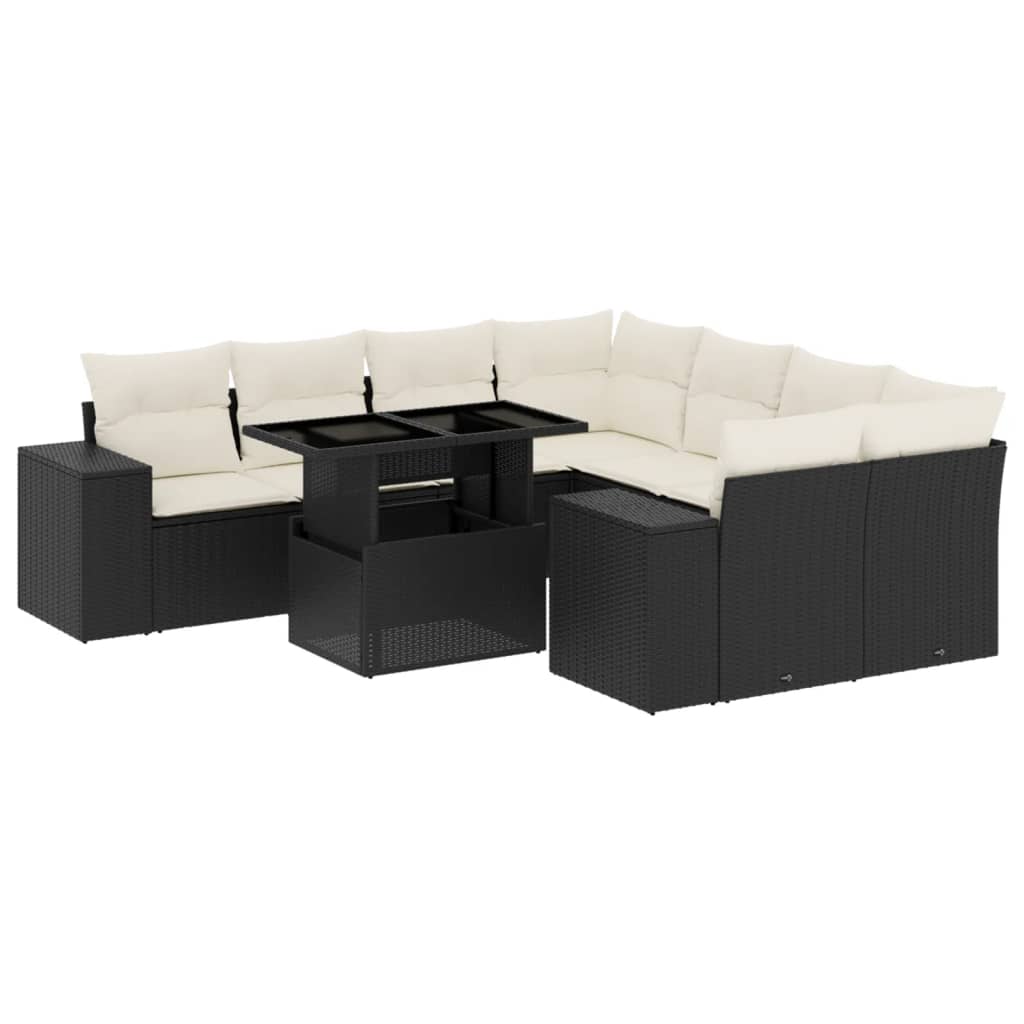 Set Divani da Giardino 9 pz con Cuscini Nero in Polyrattan - homemem39