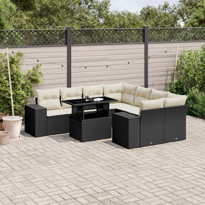 Set Divani da Giardino 9 pz con Cuscini Nero in Polyrattan - homemem39