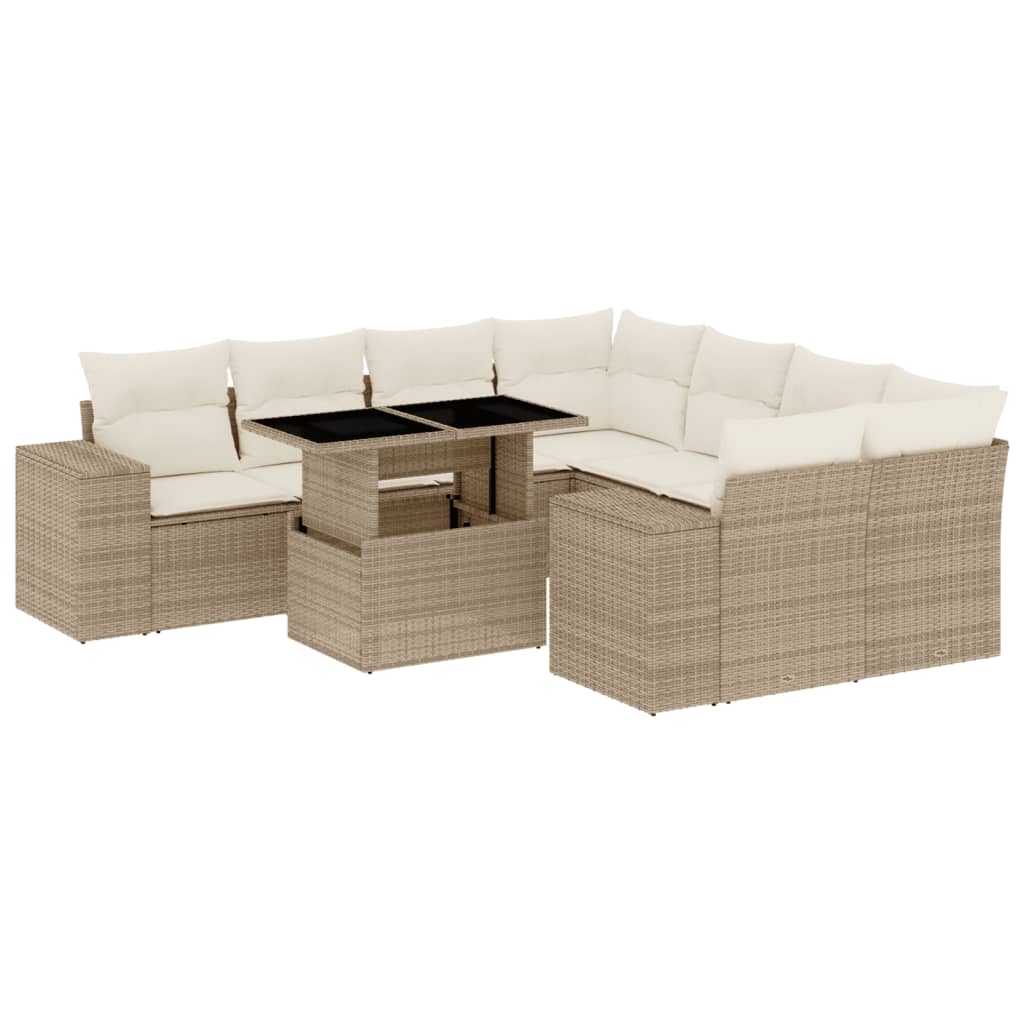 Set Divano da Giardino 9 pz con Cuscini Beige in Polyrattan | homemem39
