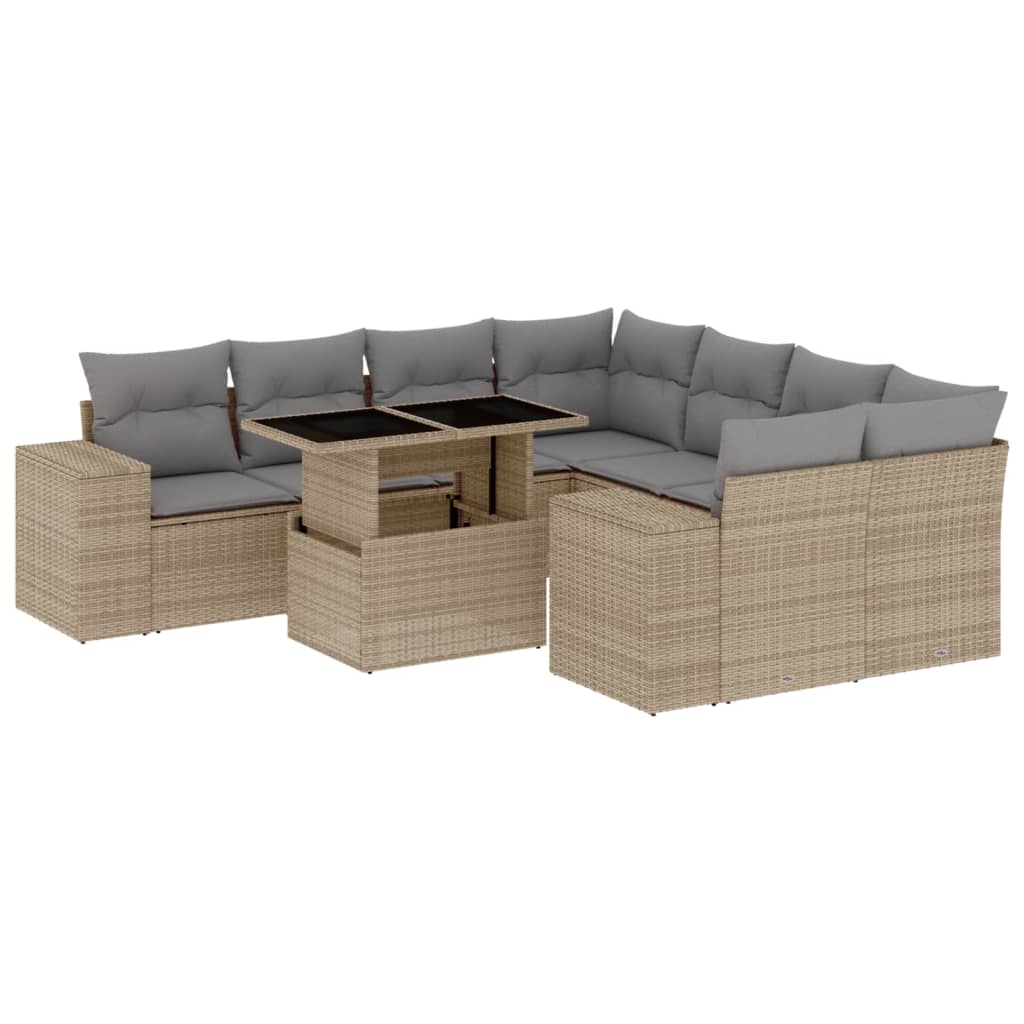 Set Divano da Giardino 9 pz con Cuscini Beige in Polyrattan | homemem39