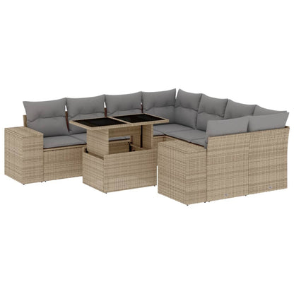 Set Divano da Giardino 9 pz con Cuscini Beige in Polyrattan | homemem39