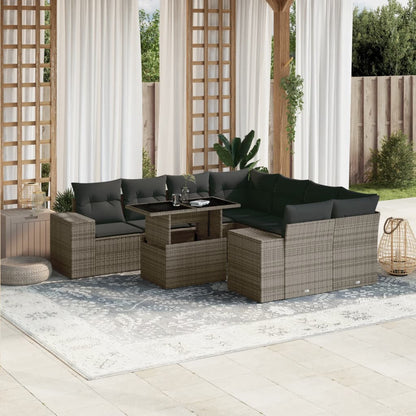 Set Divano da Giardino 9 pz con Cuscini Grigio in Polyrattan - homemem39