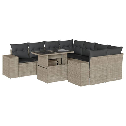 Set Divano da Giardino 9pz con Cuscini Grigio Chiaro Polyrattan | homemem39