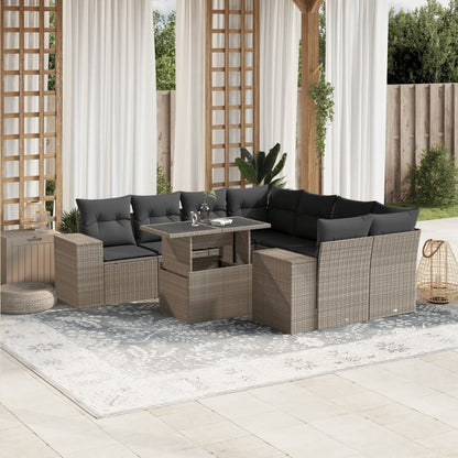 Set Divano da Giardino 9pz con Cuscini Grigio Chiaro Polyrattan | homemem39