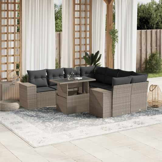Set Divano da Giardino 9pz con Cuscini Grigio Chiaro Polyrattan - homemem39