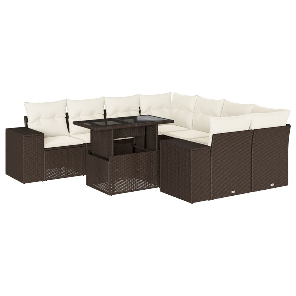 Set Divani da Giardino 9pz con Cuscini Marrone in Polyrattan - homemem39