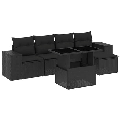 Set Divano da Giardino 6 pz con Cuscini Nero in Polyrattan - homemem39