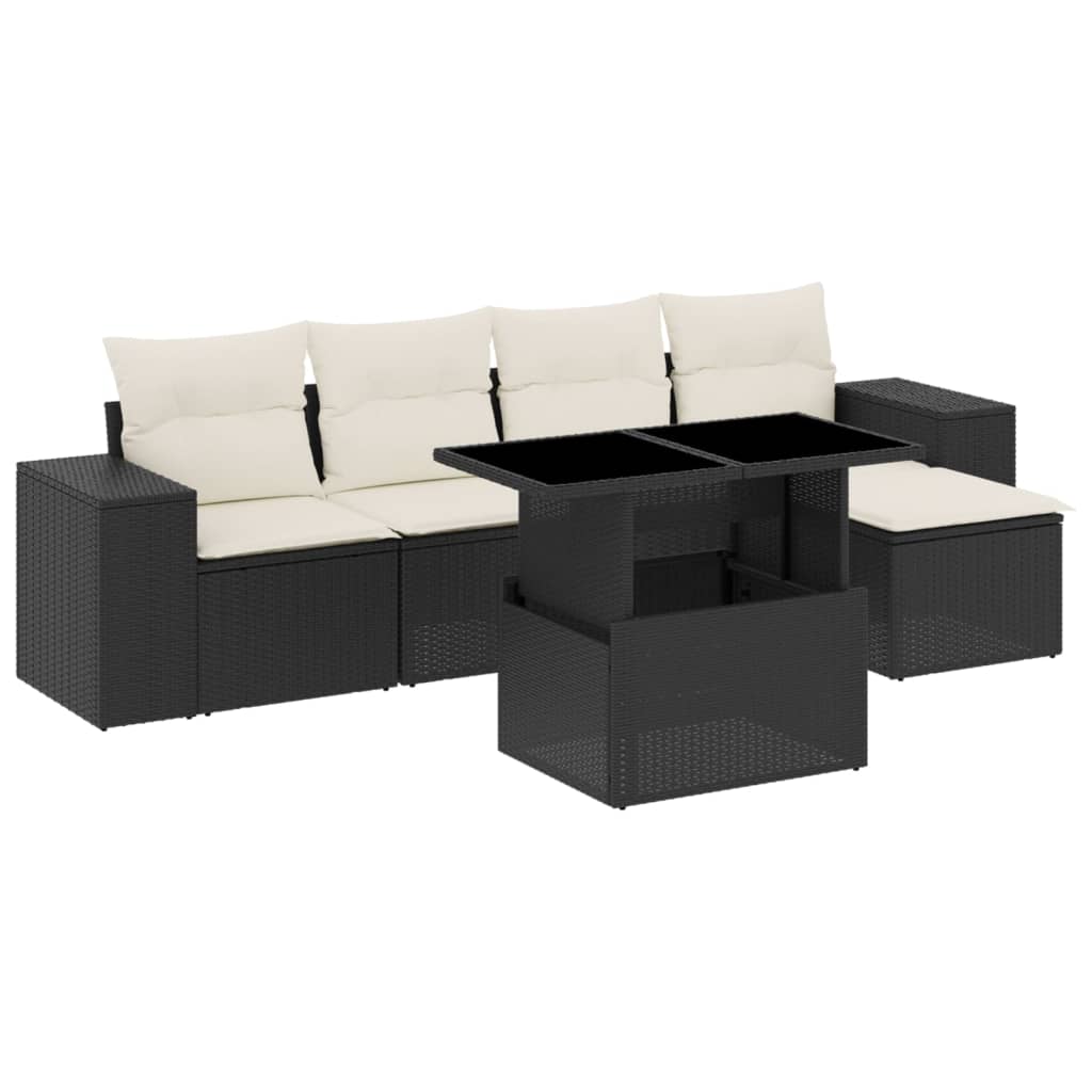 Set Divano da Giardino 6 pz con Cuscini Nero in Polyrattan - homemem39