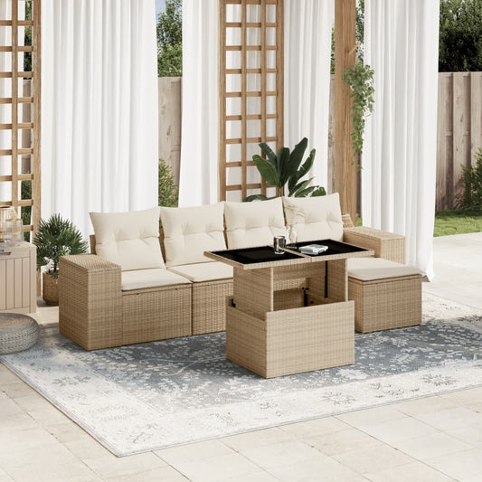 Set Divano da Giardino 6 pz con Cuscini Beige in Polyrattan - homemem39