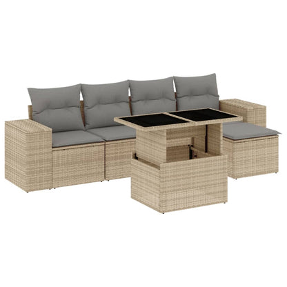 Set Divano da Giardino 6 pz con Cuscini Beige in Polyrattan | homemem39