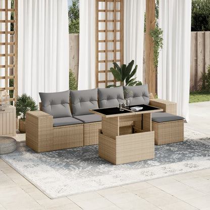 Set Divano da Giardino 6 pz con Cuscini Beige in Polyrattan - homemem39