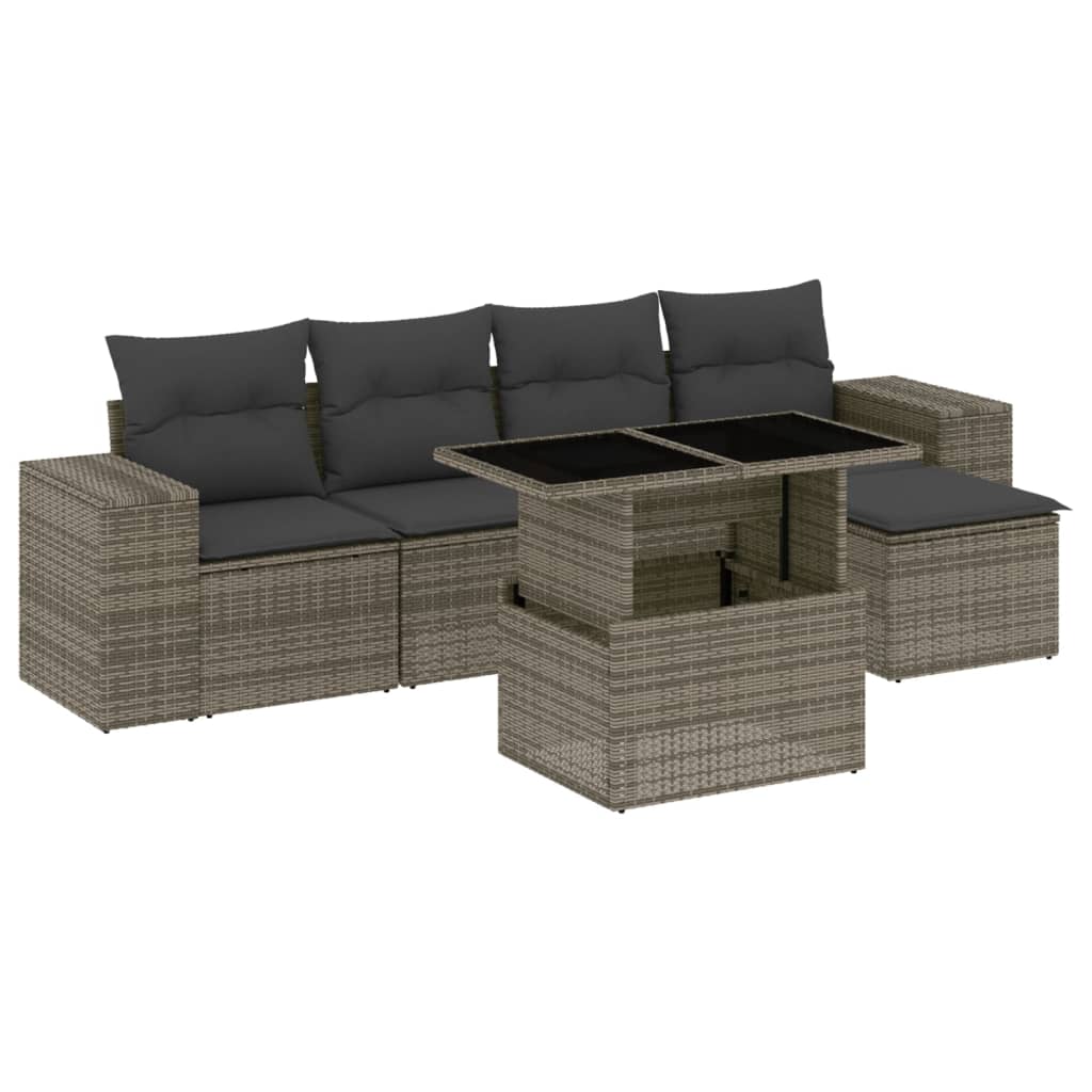 Set Divano da Giardino 6 pz con Cuscini Grigio in Polyrattan | homemem39
