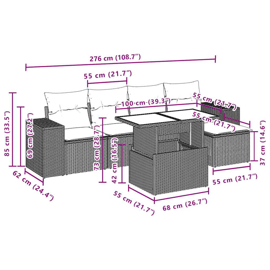 Set Divani da Giardino 6 pz con Cuscini Grigio in Polyrattan | homemem39