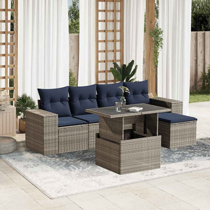 Set Divani da Giardino 6 pz con Cuscini Grigio in Polyrattan | homemem39
