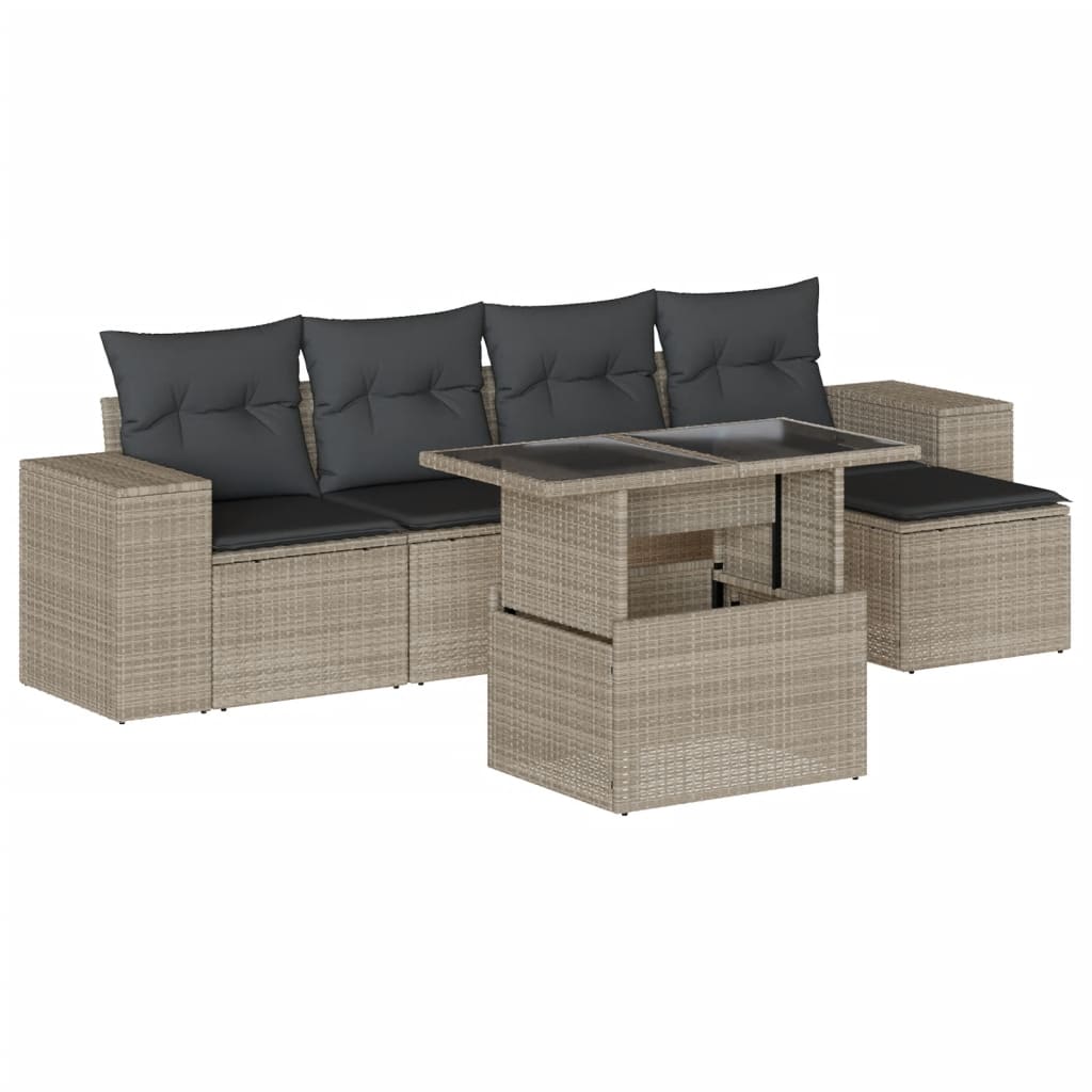 Set Divano da Giardino 6pz con Cuscini Grigio Chiaro Polyrattan - homemem39