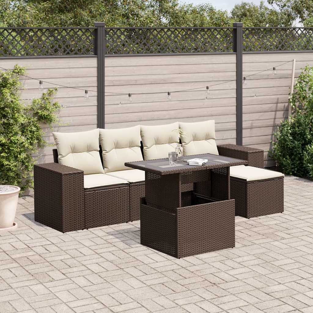 Set Divano da Giardino 6 pz con Cuscini Marrone in Polyrattan | homemem39