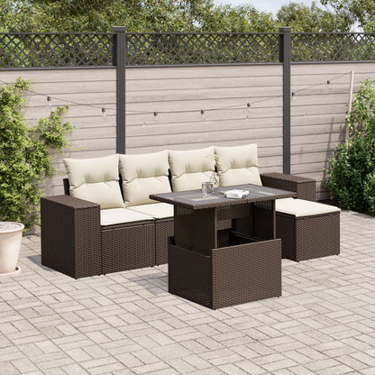 Set Divano da Giardino 6 pz con Cuscini Marrone in Polyrattan - homemem39
