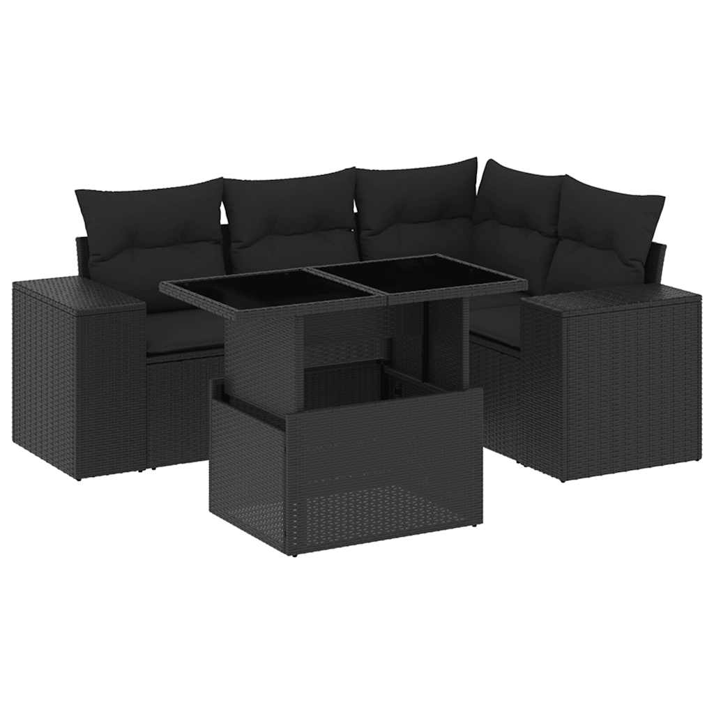 Set Divani da Giardino 5 pz con Cuscini in Polyrattan Nero - homemem39