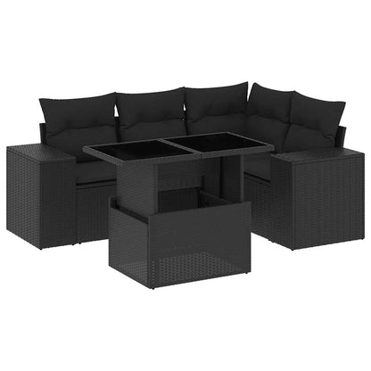 Set Divani da Giardino 5 pz con Cuscini in Polyrattan Nero - homemem39