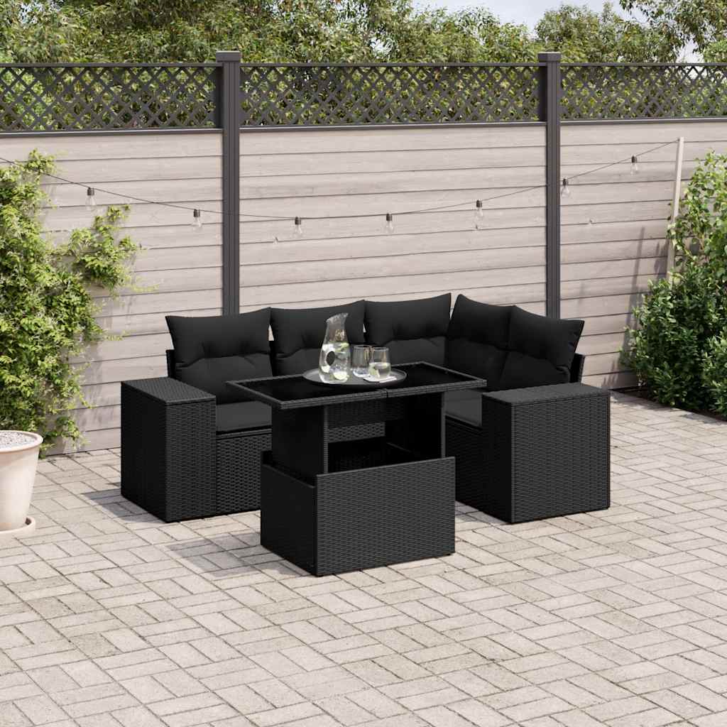 Set Divani da Giardino 5 pz con Cuscini in Polyrattan Nero - homemem39
