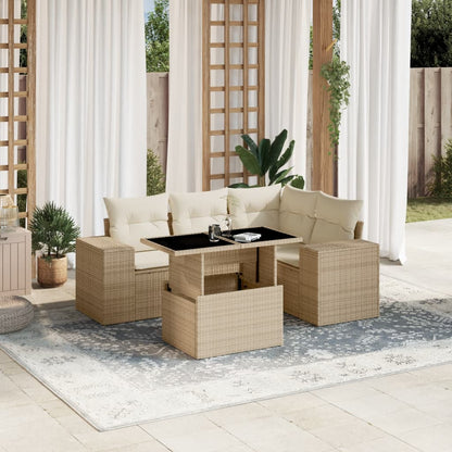 Set Divano da Giardino 5 pz con Cuscini Beige in Polyrattan - homemem39