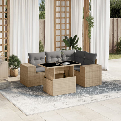 Set Divano da Giardino 5 pz con Cuscini Beige in Polyrattan - homemem39