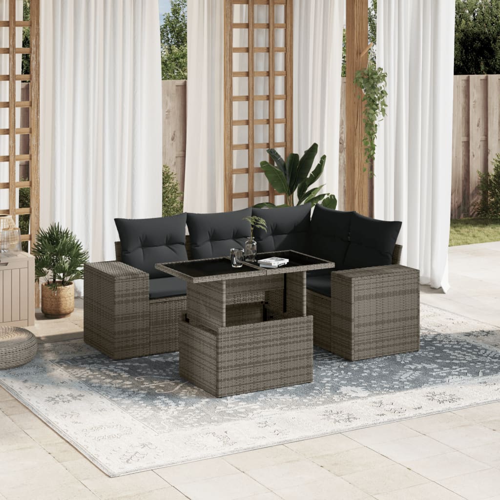 Set Divano da Giardino 5 pz con Cuscini Grigio in Polyrattan - homemem39