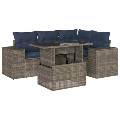 Set Divani da Giardino 5 pz con Cuscini Grigio in Polyrattan | homemem39