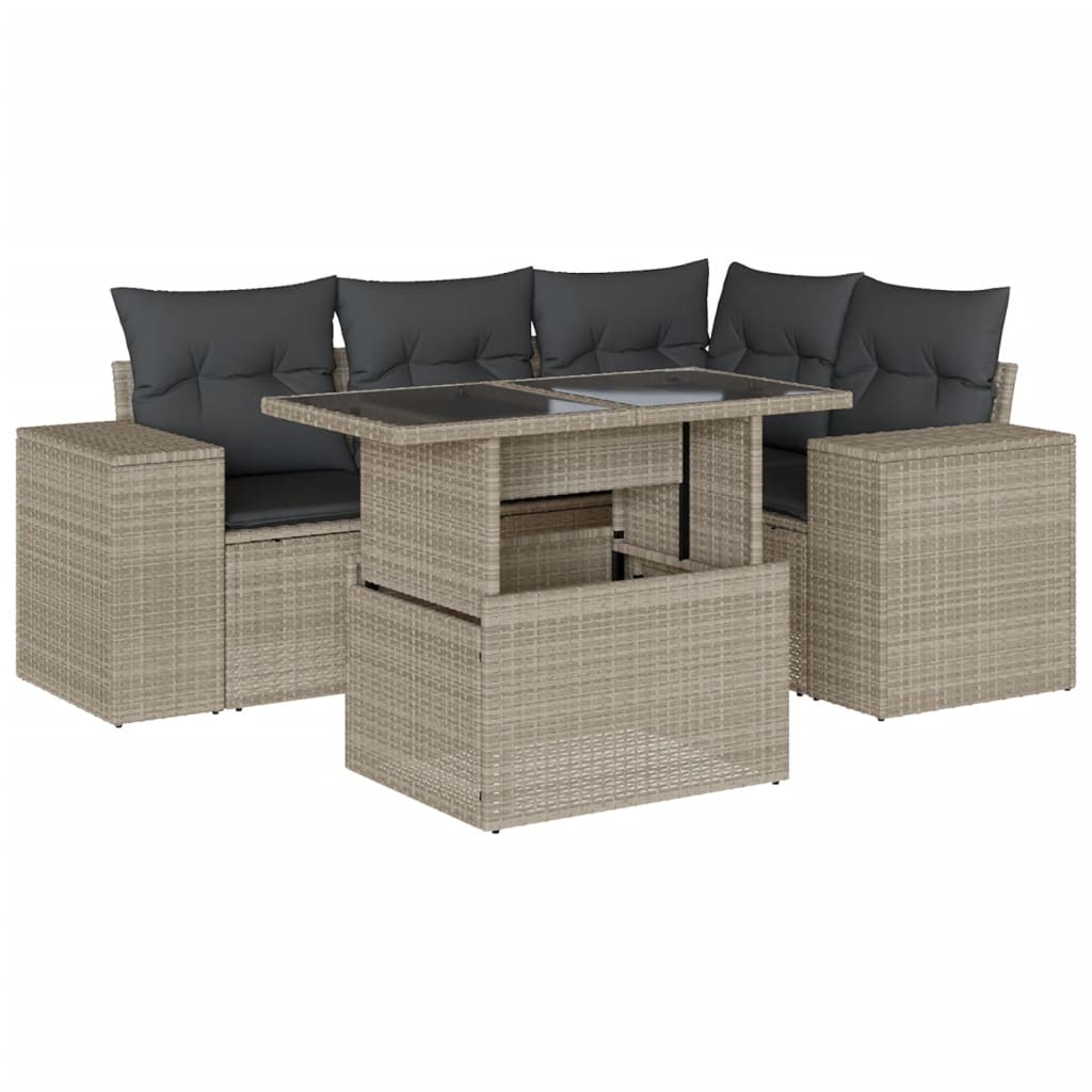 Set Divano da Giardino 5pz con Cuscini Grigio Chiaro Polyrattan | homemem39