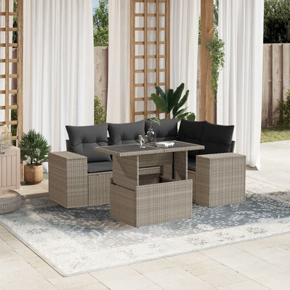 Set Divano da Giardino 5pz con Cuscini Grigio Chiaro Polyrattan | homemem39