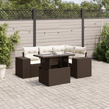 Set Divano da Giardino 5 pz con Cuscini Marrone in Polyrattan | homemem39